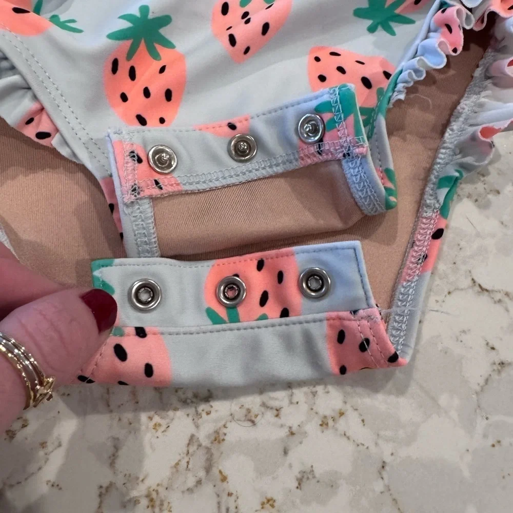 Old Navy 12-18M Strawberry Print Long Sleeve Swimsuit